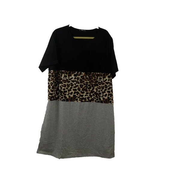 Shein Womens Dress Plus 3XL Sheath Short Sleeve Color Block Leopard Short Sleeve - Picture 2 of 7